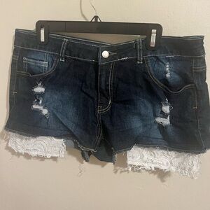 Denim Distressed Shorts with Lace Trim size‎ 15
